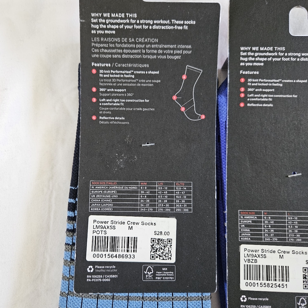TWO Lululemon Power Stride Crew Socks Reflective Blue Men's Size Medium 6-9 - Picture 3 of 4